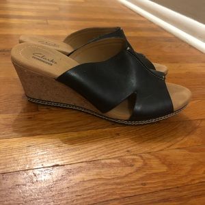 Black leather wedge sandal